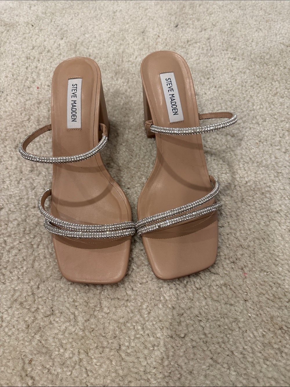 Steve Madden Nude Beaded Strap Mule Heels